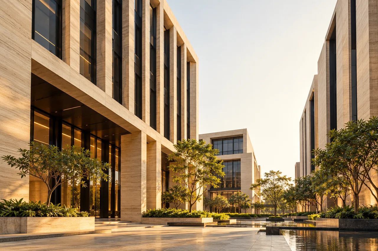 Sunlit architectural courtyard